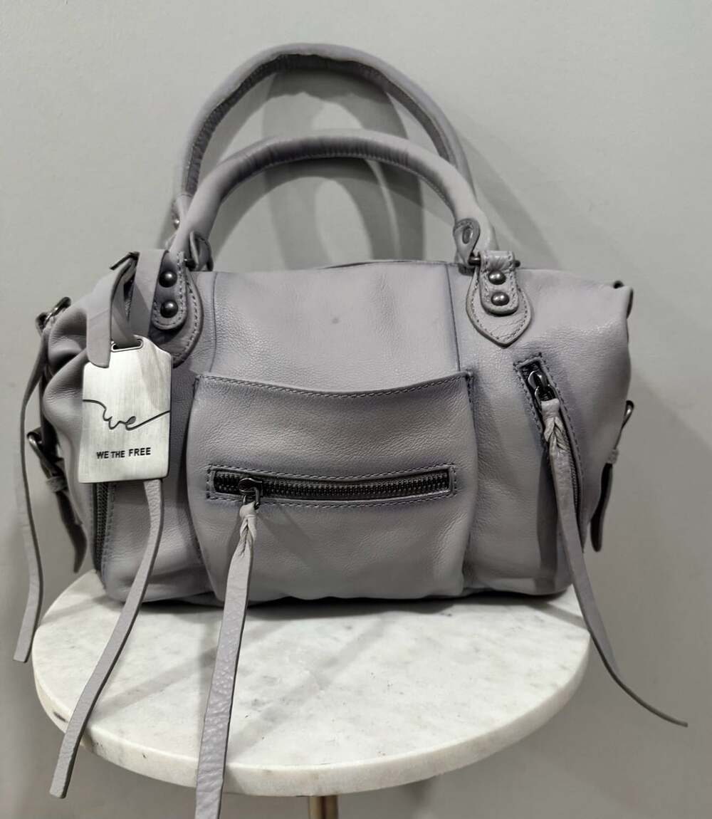 We The Free Free People Leather Moto Satchel Handbag Dove GreY … SALE !!
